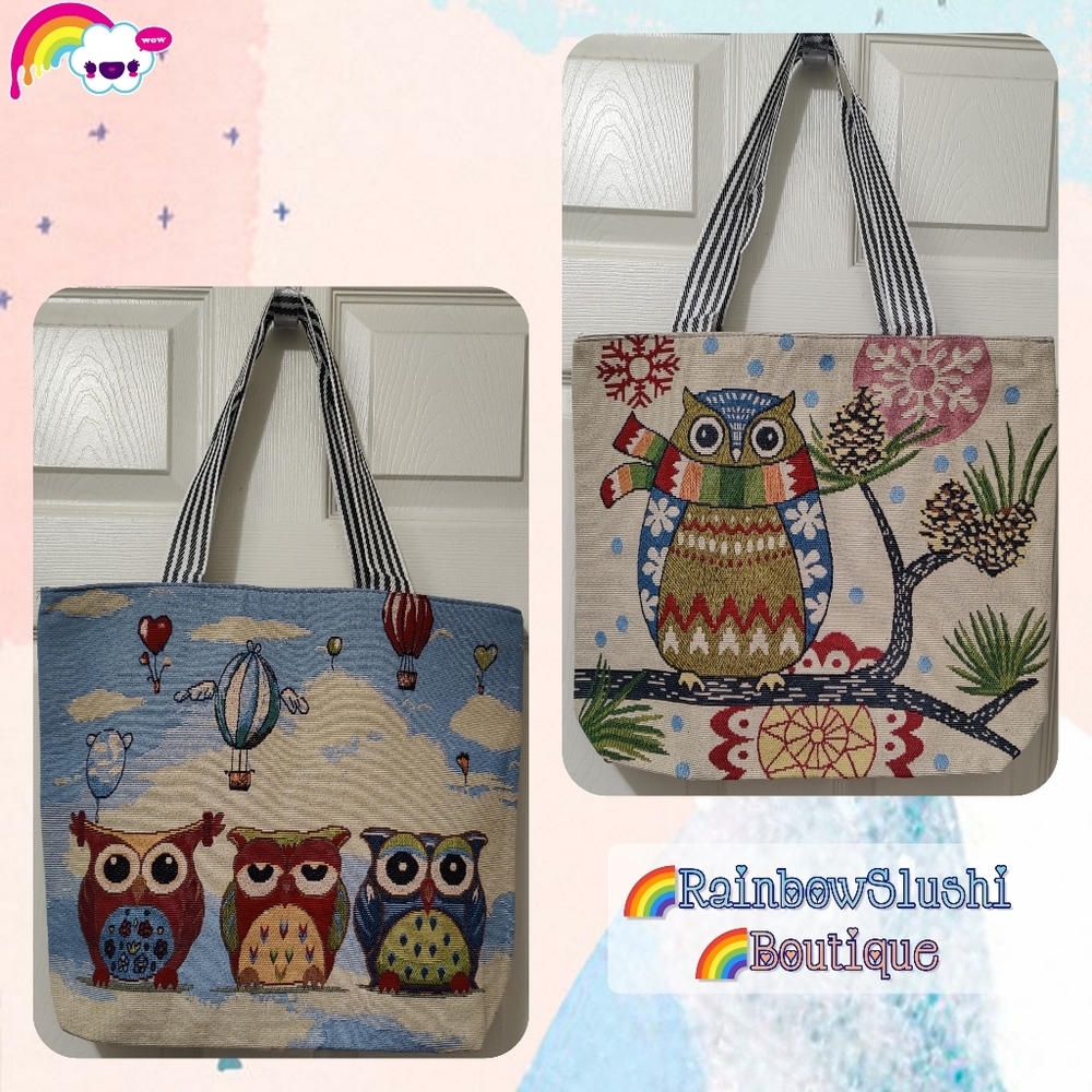 🌈Large Owl Canvas Tote Purse